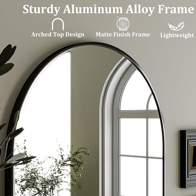 HARRITPURE Arched Wall Mirror 24"x36" Black Metal Frame Vanity Mirrors | Aluminum Alloy Frame Bathroom Mirror Living Room, Bedroom and Entryway