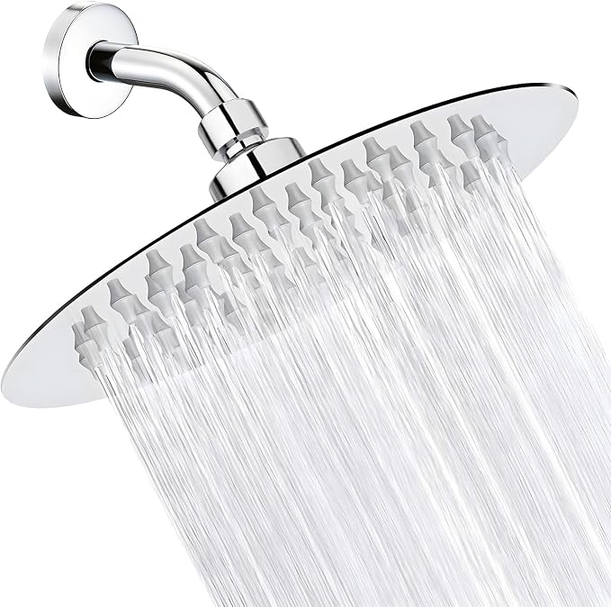 High Pressure Rainfall Shower Head, 6 Inches Showerhead with Perfect Adjustable Replacement, Removable Restrictor, Easy Installation for Your Bathroom Shower Heads (Chrome Finish, Ultra-thin)