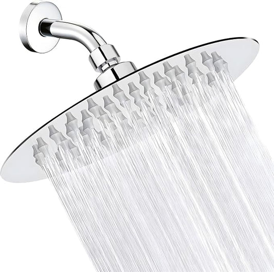 High Pressure Rainfall Shower Head, 6 Inches Showerhead with Perfect Adjustable Replacement, Removable Restrictor, Easy Installation for Your Bathroom Shower Heads (Chrome Finish, Ultra-thin)