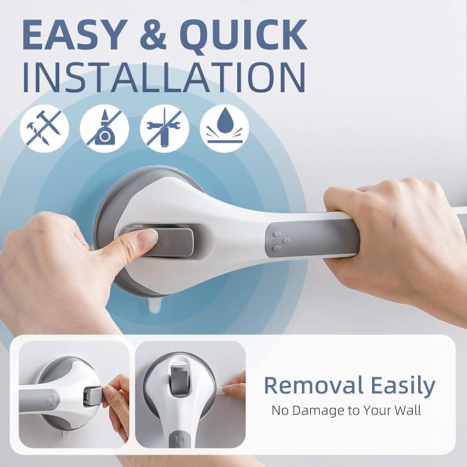 Shower Grab Bars,Suction Shower Handles,2 Pack,16.8",Grey | safety for elderly,seniors,showers,bathtubs&toilet,bathroom grip bar heavy duty rails,no drilling removable waterproof