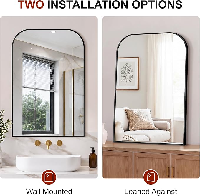 Bathroom Black Vanity Mirror for Over Sink, 36" x 24" | Metal Framed Rounded Corner, Shatterproof Glass, for Bedroom, Living room, Entryway