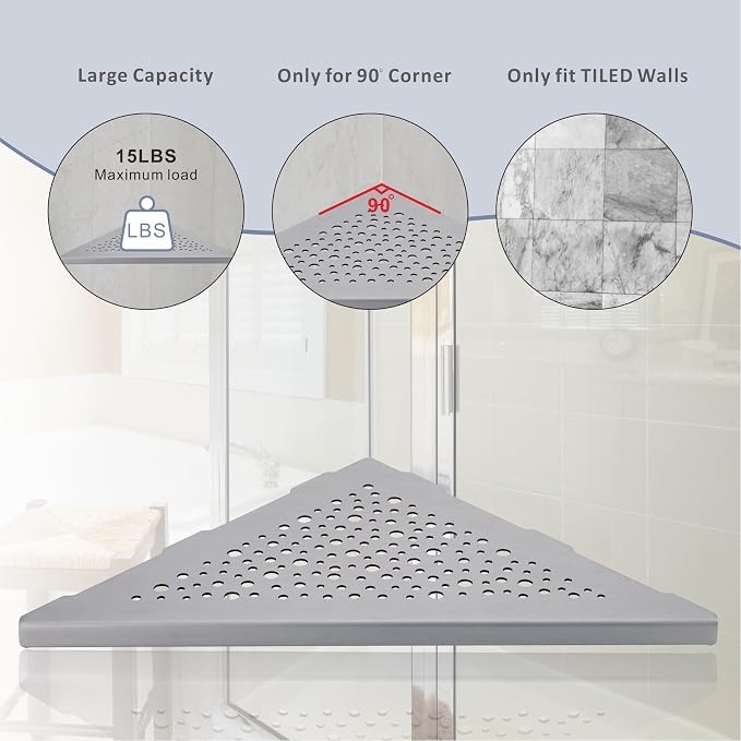 HIDROP Brushed Nickel 10" Corner Shower Shelves for Tiled Walls, 2 Pack | Bathroom Triangle Shelves, 304 Stainless Steel Bathroom Corner Shelf, Fast Drainage, Embed into Tile Gap, Tile Shower Shelves