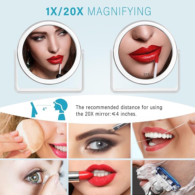 20X Vanity Mirror Makeup Mirror,1X/20X Magnification Double Sided Magnifying Mirror,360 Degree Swivel Desk Mirror,Portable Table Counter top Mirror for Bathroom Shaving Mirror,Gift for Women