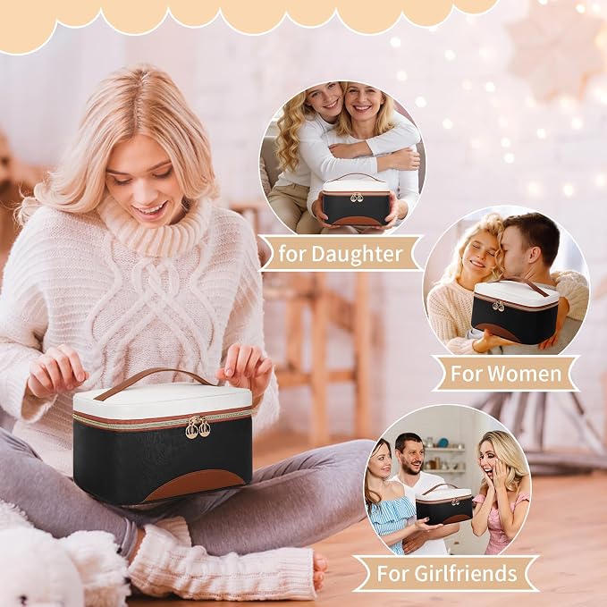 Makeup Bag,Large Capacity Travel Makeup Bag,Waterproof Cosmetic Organizer Case with Brush Holder Portable Make Up Bag for Women,Toiletry Bag for Daily Use & Trips as a Gift for Women