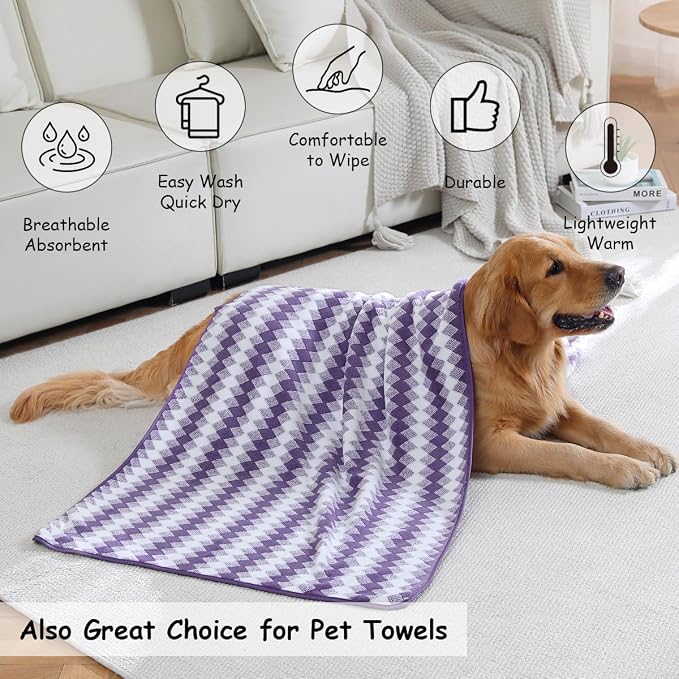 12 Pcs Purple White Diamond Towel Set-4 Bath Towels,4 Hand Towels,4 Washcloths Soft Polyester Bath Sheet with Loop Absorbent Shower Towel Quick Dry Beach Chair Towel Family Towels for Bathroom Spa Gym