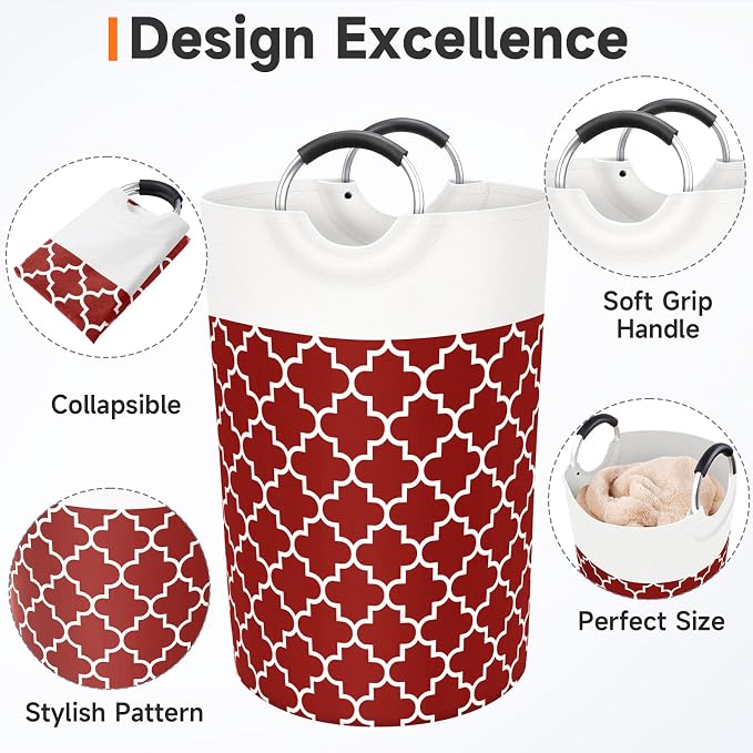Large Laundry Basket Laundry Hamper Bag Washing Bin Clothes Bag Collapsible Tall with Handles Waterproof Travel Bathroom College Essentials Storage for College Dorm, Family, 115L (Red) | Freestanding Laundry Hamper, Waterproof Dirty Clothes Storage Bag...