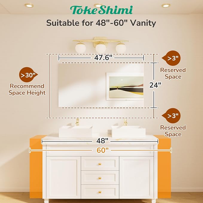 48x24 Frameless Bathroom Mirror, Vanity Bathroom Mirror for Wall Shatterproof Modern Rectangle Mirrors for Bedroom, Living Room, Entryway, Home Gym, Entryway