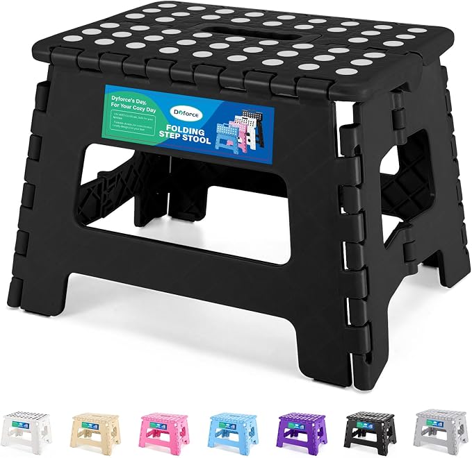 Dyforce Kids Step Stool 9 Inch, 300lbs Folding Step Stool for Toddler | Step stool for kids Black,Anti-slip Heavy Duty with Handle, Lightweight Foldable Stool for Bathroom Kitchen Bedroom Outdoor
