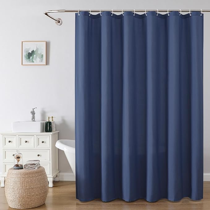 Zora 84 Inch Shower Curtain Set with 12 Plastic Hooks, Plain Fabric Shower Curtain for Bathroom - Extra Long Shower Curtain, Water Resistance, Machine Washable Soft Cloth, 72WX84L, Dusty Blue