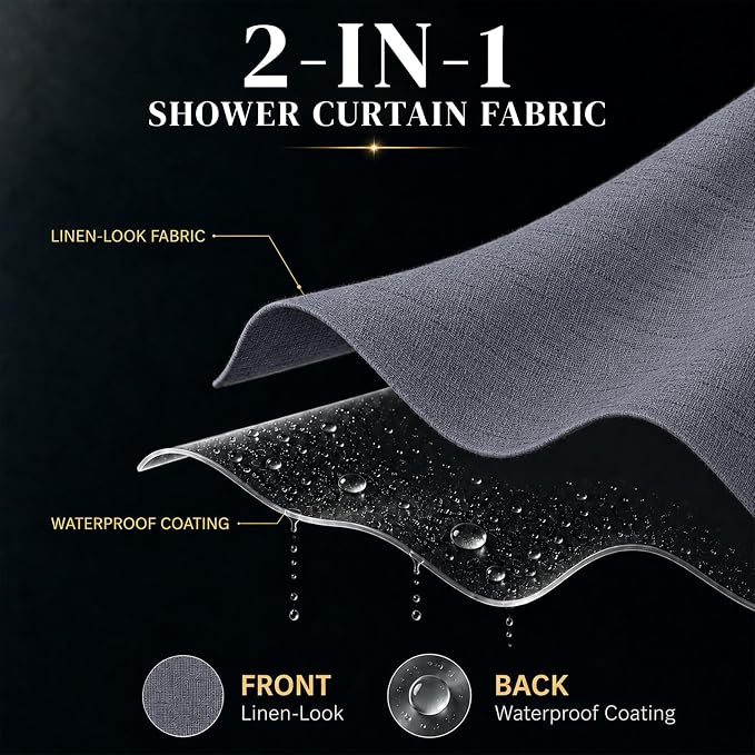 AJAZZ Magnetic Folding Shower Curtains Fabric Polyester Material Waterproof Shower Curtain Suitable for Family Hotel Homestay (Dark Grey,72" W x 78" L) 1 Panel