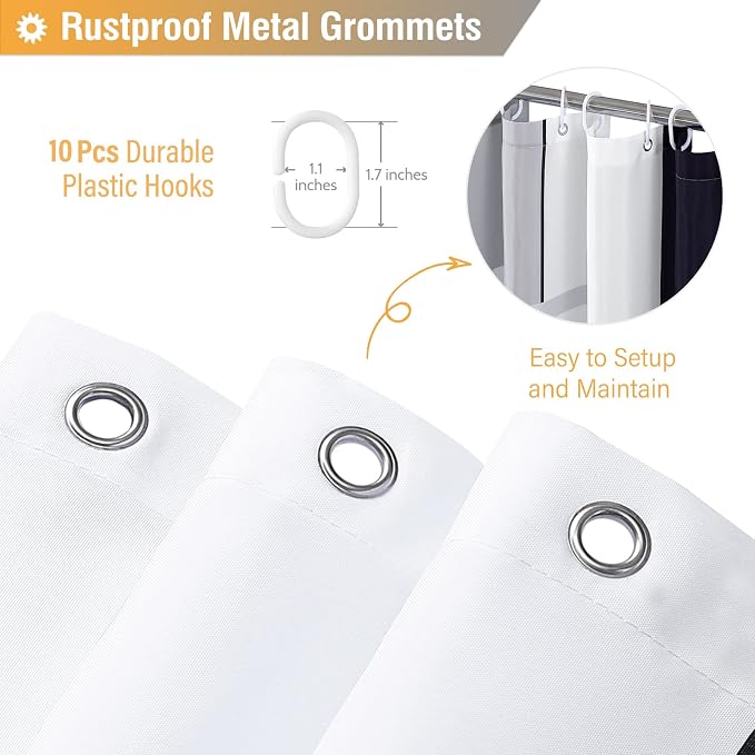 54 x 78 Modern Geometric Waterproof Fabric Shower Curtain Set, Black | Narrow Long, Premium Polyester, Weighted Hem, 10 Plastic Hook, Vibrant Color, Wrinkle-resistant, Quick-Dry, Machine Washable