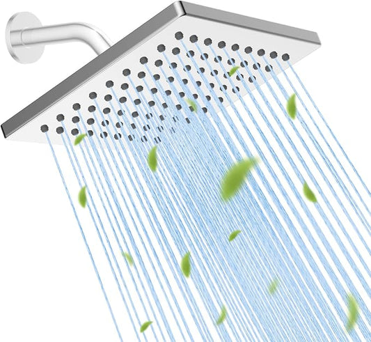 Hibbent cUPC Certified Thickness Metal 6'' Square Rain Shower Head, Chrome | High Pressure Shower Head, Bathroom Waterfall Shower Heads, High Flow Fixed Showerheads with Adjustable Brass Ball Joint
