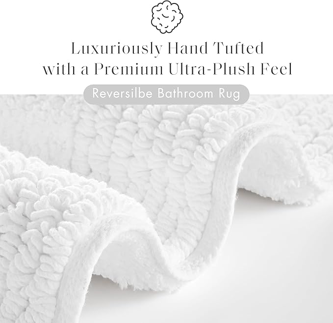 Madison Park Splendor Reversible 100% Cotton Bath Runner, 24 x 60, White | Tufted Bathroom Rug, 3000 GSM, Hotel Quality, Luxurious Plush, Medium Pile, Absorbent, Quick Dry, OEKO-TEX, Shower Room Décor