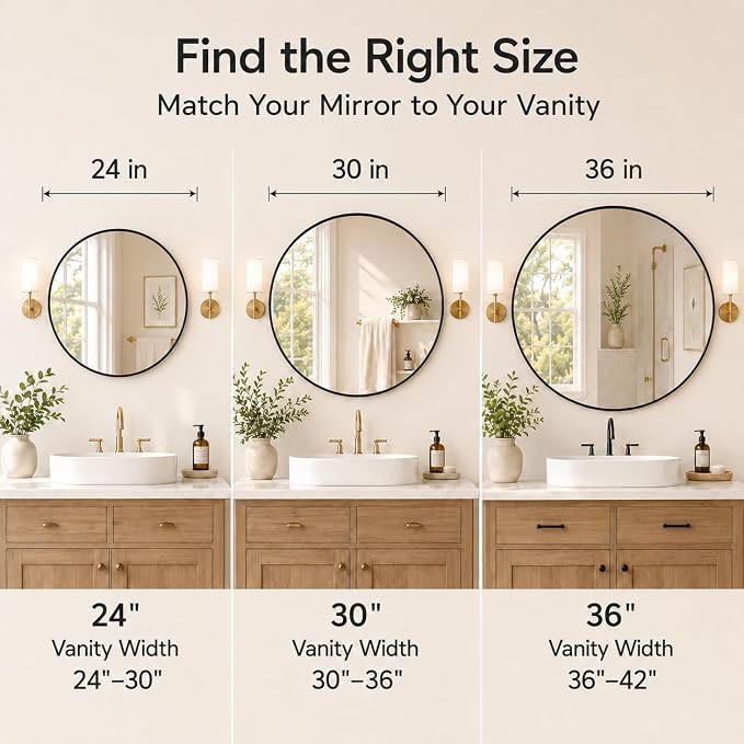 2 Pack 24 Inch Round Bathroom Mirrors for Over Sink | Circle Mirror with Metal Frame, Black Wall Mirror Modern Decoration for Vanity, Entryway, Living Room, Hallway and Bedroom