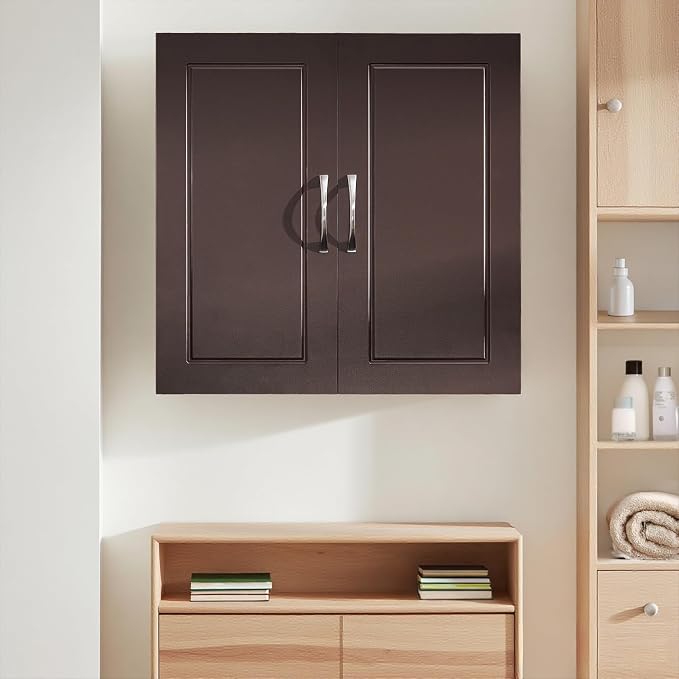 Wall Mount Bathroom & Laundry Storage Cabinet, Wall Size, Brown | Wall-Mounted Storage Cabinet With Door & Adjustable Shelf, Space-Saving MDF Bathroom Organizer, HUS-FRG231