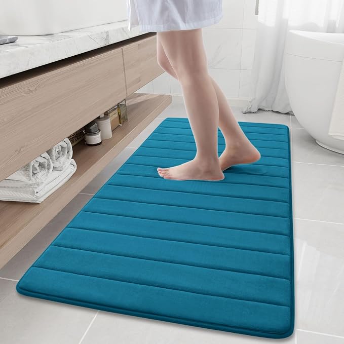 Buganda Memory Foam Bath Mat 60 x 24, Ultra Soft Absorbent Bathroom Rugs | Peacock Blue, Machine Washable Quick Dry Bath Mats for Bathroom Floor, Shower and Tub, Home Decor Accessories