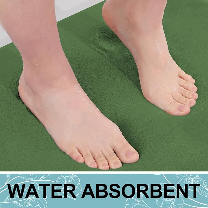 Smiry Memory Foam Bath Mat 36x24, Extra Soft and Absorbent Bathroom Rugs | Olive Green, Quick Dry Machine Washable Non-Slip Bath Mat for Bathroom Floor, Shower and Tub