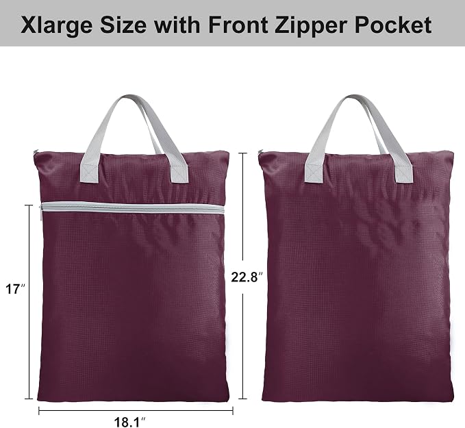 BeeGreen Burgundy Travel Laundry Bag with Handles & Zipper Pockets Dirty Clothes Hanging Laundry Hamper Heavy Duty Collapsible for College Dorm Gym Beach Pool Swimsuit