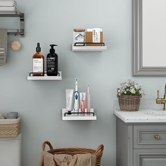RYOFOBETTO Small Floating Shelf, 6 X 6 Inches Farmhouse Wall Shelves for Living Room, Bedroom, Picture Frames, Plants, Kitchen, Set of 3 (White and Black)