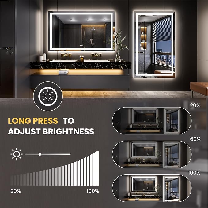LOAAO 55"X40" LED Bathroom Mirror with Lights | Anti-Fog, Dimmable, 3 Color Temperature, Backlit + Front Lit, Memory Function, Tempered Glass, UL Listed