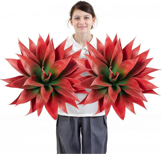 Velener Fall Fake Agave Artificial Plant, Red Fake Succulent Plant for Room Decor, Unpotted Faux Agave Stems Plant for Outdoor/Indoor Decor, 28 inches, Set of 2