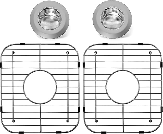 Sink Protectors for Kitchen Sink 13" x 11-5/8", 304 Stainless Steel Sink Grid Protectors for Kitchen Sink with Certer Drain Hole, Metal Protector for Sink with Sink Strainers (Center Drain)