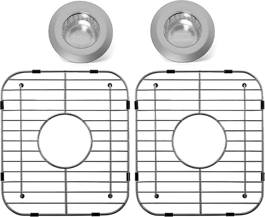 Sink Protectors for Kitchen Sink 13" x 11-5/8", 304 Stainless Steel Sink Grid Protectors for Kitchen Sink with Certer Drain Hole, Metal Protector for Sink with Sink Strainers (Center Drain)