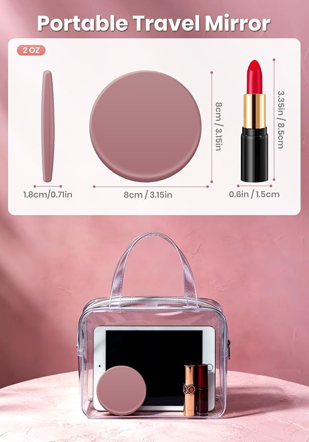 Compact Mirror with Light, Rechargeable 40X Magnifying Mirror with 3 Lighting Modes & Dimmable Brightness, Portable Travel Makeup Mirror; Essentials for Travel, Pocket, Purse Gifts Rose