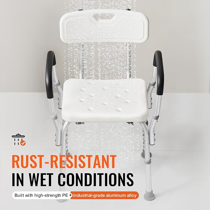 VEVOR Shower Chair, Shower Seat with Back, Adjustable Height Shower Stool, Shower Chair for Inside Shower Bathtub, Non-Slip Bathroom Bench Bath Chair for Elderly Disabled Handicap, 350 LBS Capacity