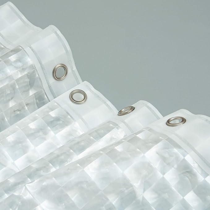 NTBAY EVA Shower Curtain Liner, 72 x 72, 6 Gauge, Clear Checkered | Water-repellent EVA Liner with 3 Bottom Magnets, 12 Reinforced Grommets, and 12 Plastic Hooks