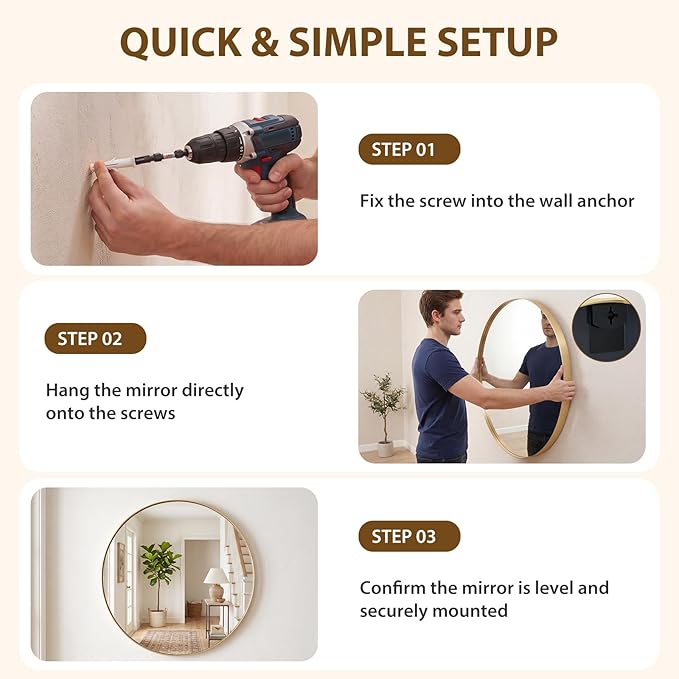Sweetcrispy 30 Inch Round Bathroom Wall Mirror, Circle Vanity Mirror | for Bathroom Sink, Matte Metal Frame, Home Decor Living Room, Bedroom Hang Mount, Gold