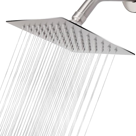 NearMoon Rain Shower Head, High Flow Stainless Steel Square Rainfall Shower, High Pressure Design, Awesome Shower Experience Even At Low Water Flow (6 Inch, Brushed Nickel)