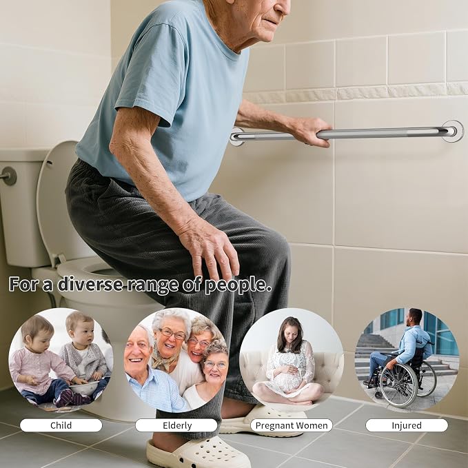 36 Inch Anti Slip Shower Grab Bar,Munzong Bathroom Grab Brushed Nickel | Knurled Handicap Balance Bar Safety Hand Rail Support Elderly Senior Bath Handle