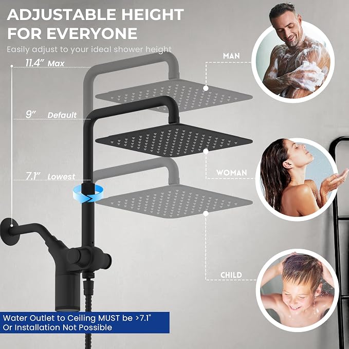 Upgraded Dual Shower Heads Combo, 10 inch Filtered Shower Head with Handheld, 3-Way Rain Shower Head with Filters, 7 Settings Handheld Spray, High Pressure, Height Adjustable (Black)