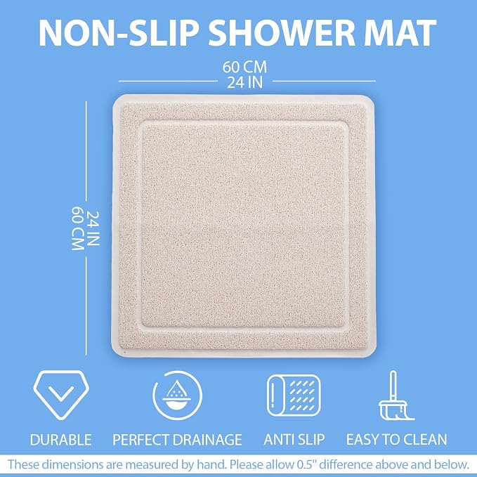 Hargiis Non-Slip Bathtub Mat, Anti Slip Shower Mat, Fast Drying Bathtub Mats, Upgraded Foot Scrubber Mat, Anti Slip Mat for Tub, Floor, Bathroom, Kitchen, Hotel (Beige 24"×24")