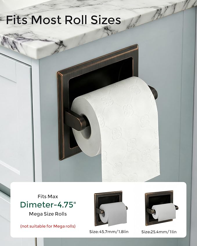 Recessed Oil Rubbed Bronze Toilet Paper Holder, Wall Mounted Heavy Duty Pivoting Toilet Paper Roll Holder with Rear Mounting Bracket in Wall, Easy lnstallation, Stainless Steel ORB