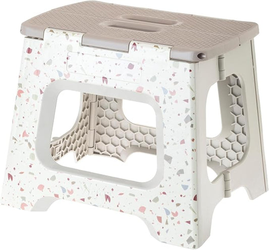 Vigar Compact Folding Step Stool, 10-1/2 Inch, Terrazzo Body | For Adults, Lightweight Portable Stool with Handle, Non Slip, Space Saving, up to 330 lb
