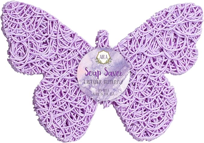 Aira Soap Saver - Dish & Holder Accessory - BPA Free Shower & Bath Holder - Drains Water, Circulates Air, Extends Life - Easy to Clean, Fits All Dish Sets - Lavender Butterfly
