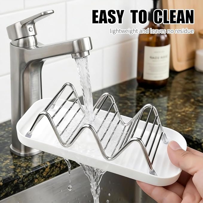 Soap Dish Holder Stainless Steel Self Draining with Tray, Shampoo Bar Holder for Shower, Rustproof Bathroom Soap Dish Organizer for Shampoo Bars, Conditioner Bars, Kitchen Sink Countertop