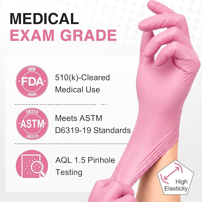 Schneider Medical Nitrile Exam Gloves, Powder & Latex Free, Pink | Disposable for Medical Exams, Cooking, Food Prep, Cleaning, Home, Household Use, 4Mil