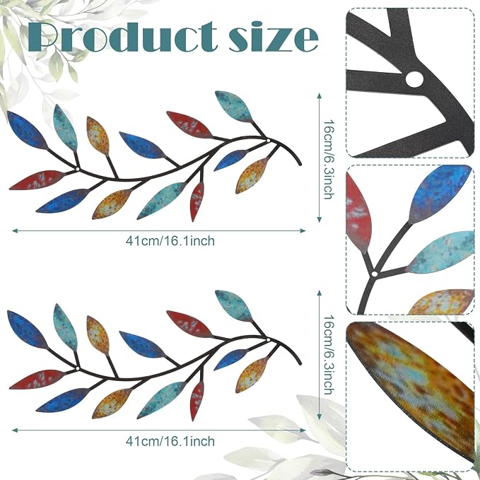 Zhengmy 2 Pcs Metal Leaf Wall Art Vine Branch Decor,Elegant Color