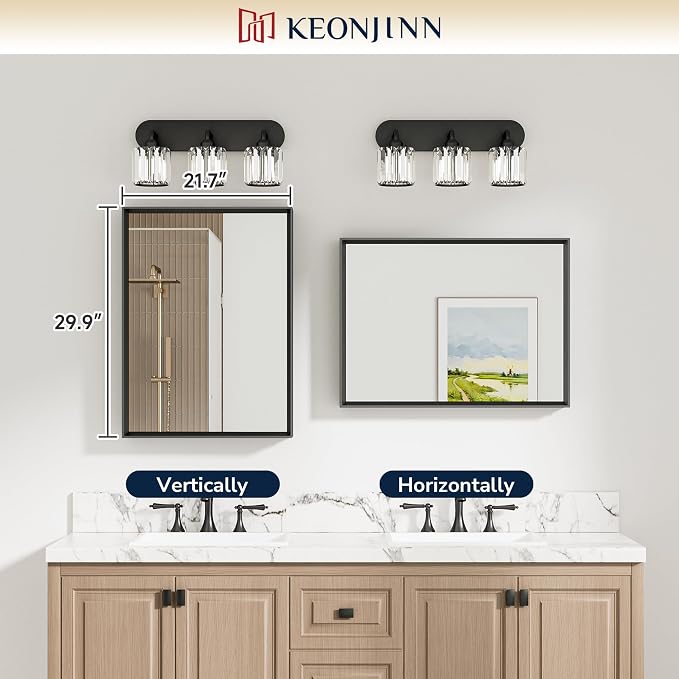 Keonjinn 22 x 30 Inch Brushed Nickel Bathroom Mirrors for Over Sink | Beveled Rectangle Framed Mirrors for Wall, Anti Rust, Farmhouse Bathroom Vanity Mirror, Safety Tempered Glass, Square Corner