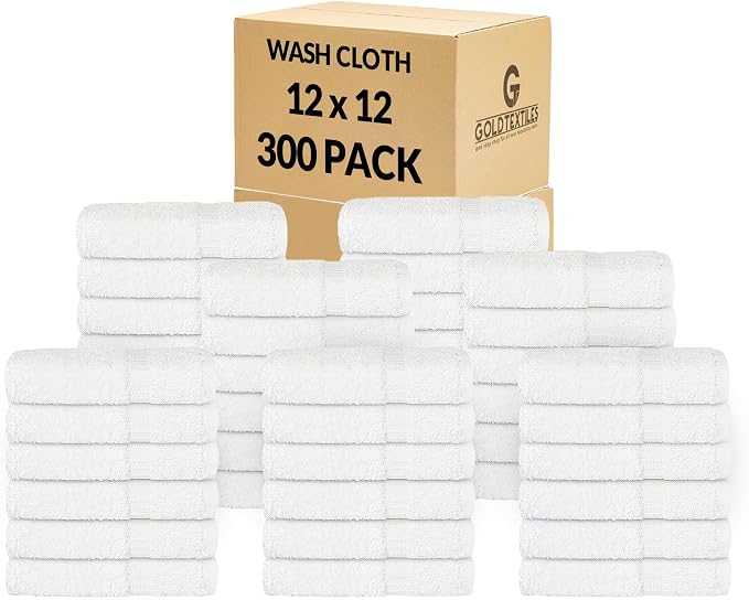 Premium White Washcloths Set - 300 Pack | 12x12 Inches - Ultra Soft, Highly Absorbent - Cotton Wash Cloths for Your Body - Machine Washable & Fingertips Towels (12 x 12, White - 300)