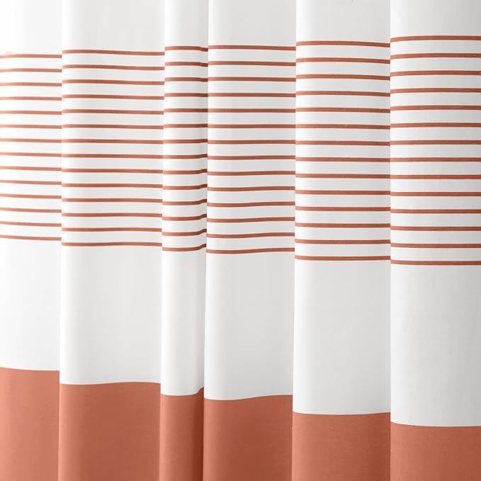 Coral Boho Cotton Striped Shower Curtain with Tassel 72" W X 72" L | Boho Farmhouse Shower Curtains for Bathroom with Soft Cotton Feel