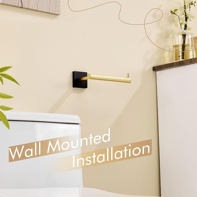 KOKOSIRI Toilet Paper Holder Black with Gold Toilet Roll Holder Hold Mega Rolls Kitchen Bathroom Tissue Paper Dispenser Stainless Steel, B2005GDK
