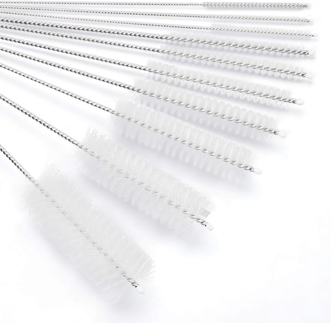 CiaraQ Bottle Cleaning Brushes, 8 Inch Nylon Tube Brush Set | White Cleaner for Narrow Neck Bottles Cups with Hook, Set of 10pcs.
