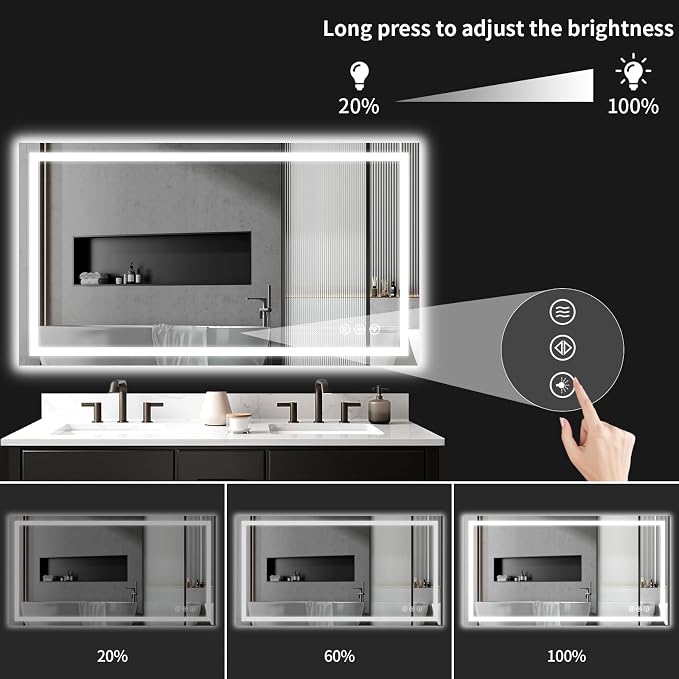 55"x30" LED Bathroom Mirror with Lights, Dimmable，Anti-Fog，Bathroom Vanity Mirror for Wall, Backlit + Front Lit, Memory Function, Shatter-Proof，Tempered Glass
