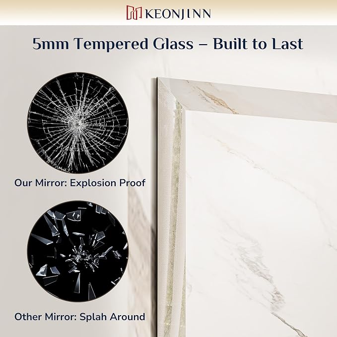 Keonjinn 72 x 36 Inch Oversize Frameless Bathroom Mirror with Beveled Edge | Rectangle Mirrors for Over Sink, Wall Mirror Shatterproof, Modern Decorative for Living Room, Bedroom, Horizontal/Vertical