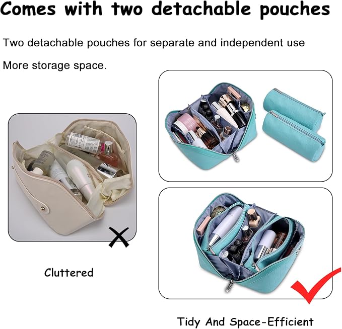 BOYATU Travel Makeup Bag Organizer: 180°Open-Flat 3 Pcs Make up Bags Set | Large Capacity Holds 10–20 Full-Size Bottles for 3–15 Day Trips Travel Essentials - Cosmetic Toiletry Case Gift Women(Blue)