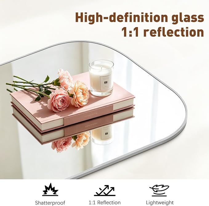 YIROMAN Bathroom Mirrors for Over Sink,16"x24" Silver Vanity Mirror | Thin Brushed Aluminum Frame,HD tempered glass, Rectangular,Rounded & Right-angle Corners,Sink,Entryway,Bedroom